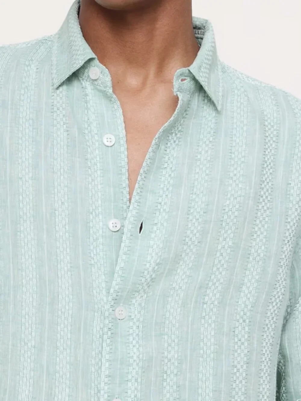 NWT! Banana Republic Men's Green Textured Euro Linen-Cotton Standard-Fit Shirt M